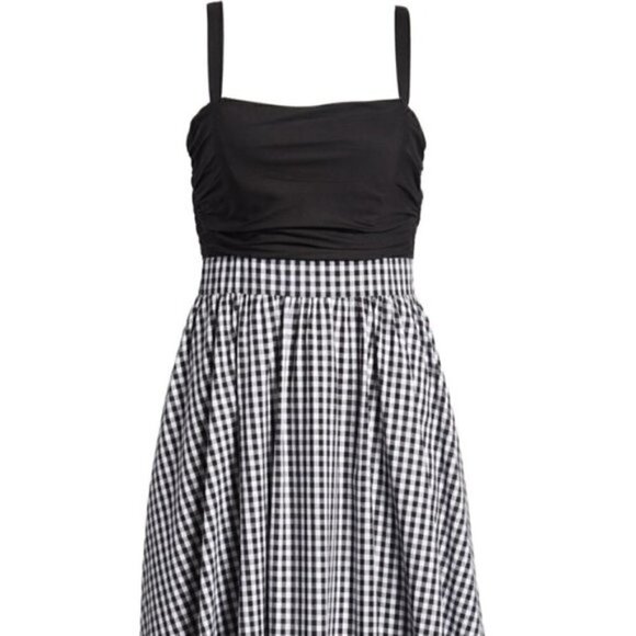 1901 Midi Dress 0 NWT Gingham Check Back Bow Black and White Spring Party Picnic - Picture 9 of 13
